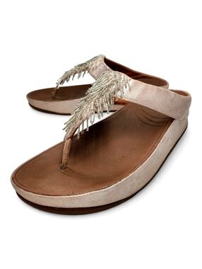 Fitflop Cha Cha Rose Gold Sparkle Beaded Toe-Post Flip-Flop Slide-On Sandals